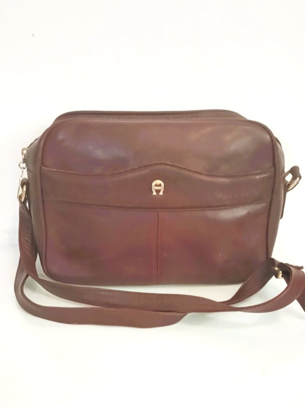 Vintage Aigner Leather Crossbody Bag Oxblood Adjustable Strap Purse Handbag - Picture 7 of 15